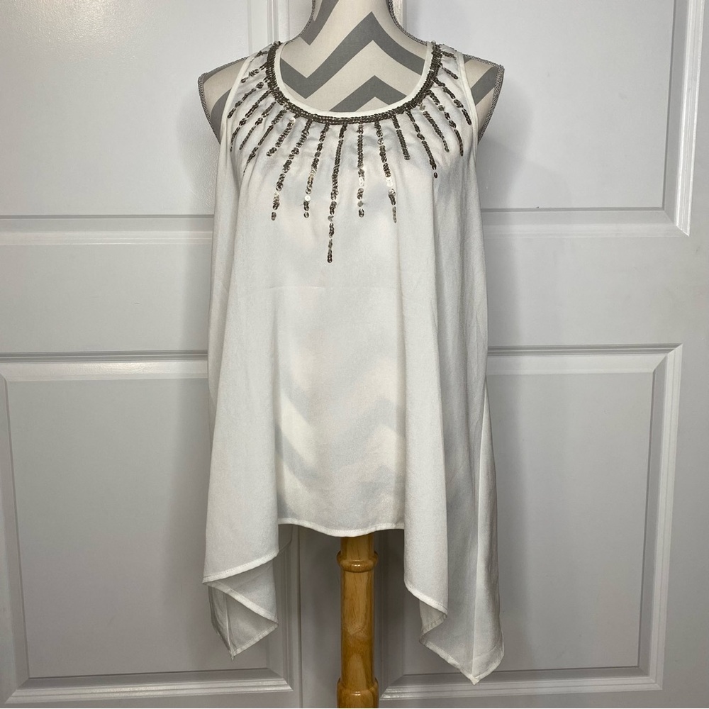 Forever 21 Small White & Silver Sequin Tank Top